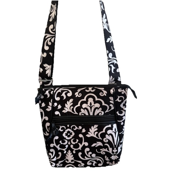 Thirty One Crossbody Purse Messenger Bag Adj Strap Parisian Pop Black White NWOT - Picture 6 of 11